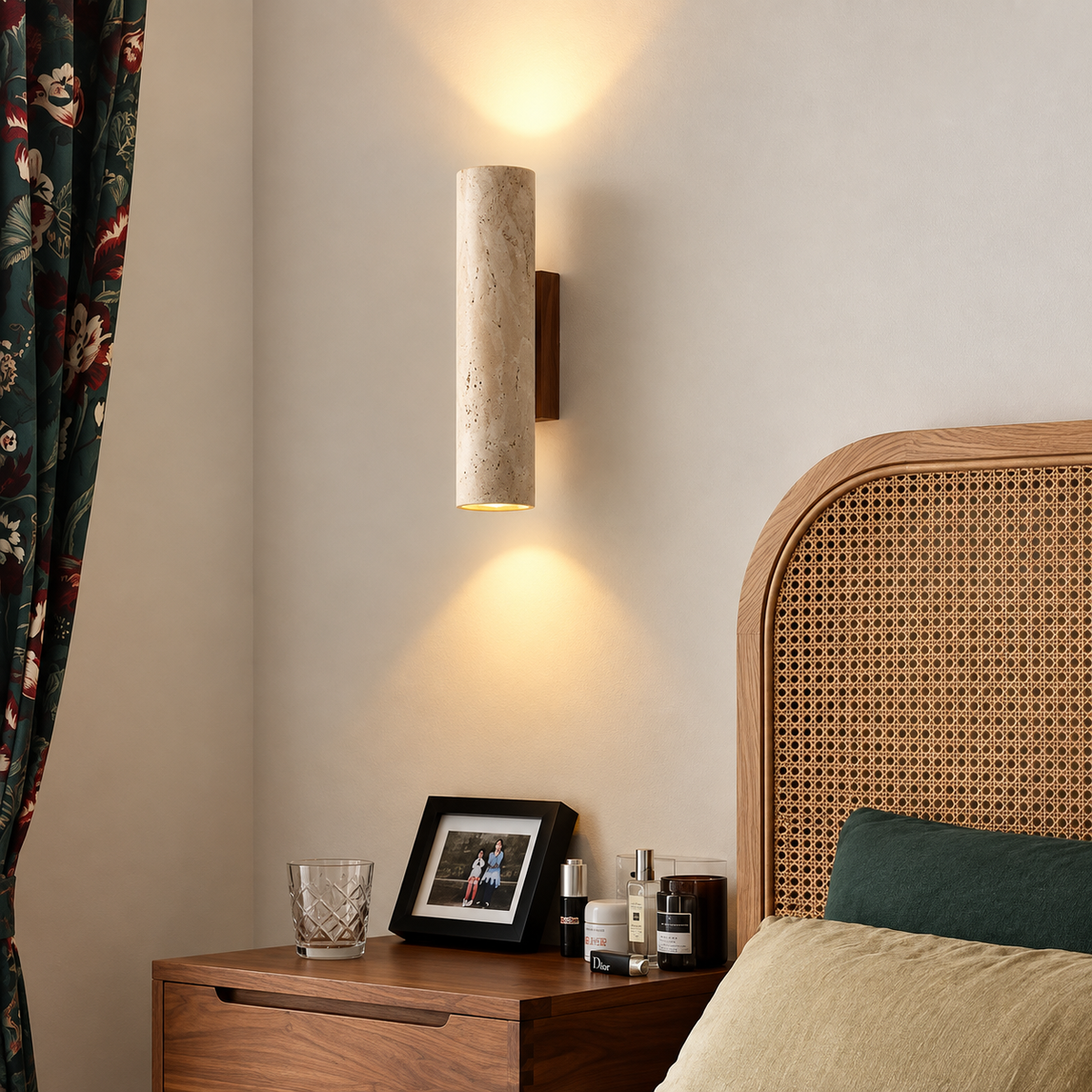 Travertine Stone & Wood Wall Light