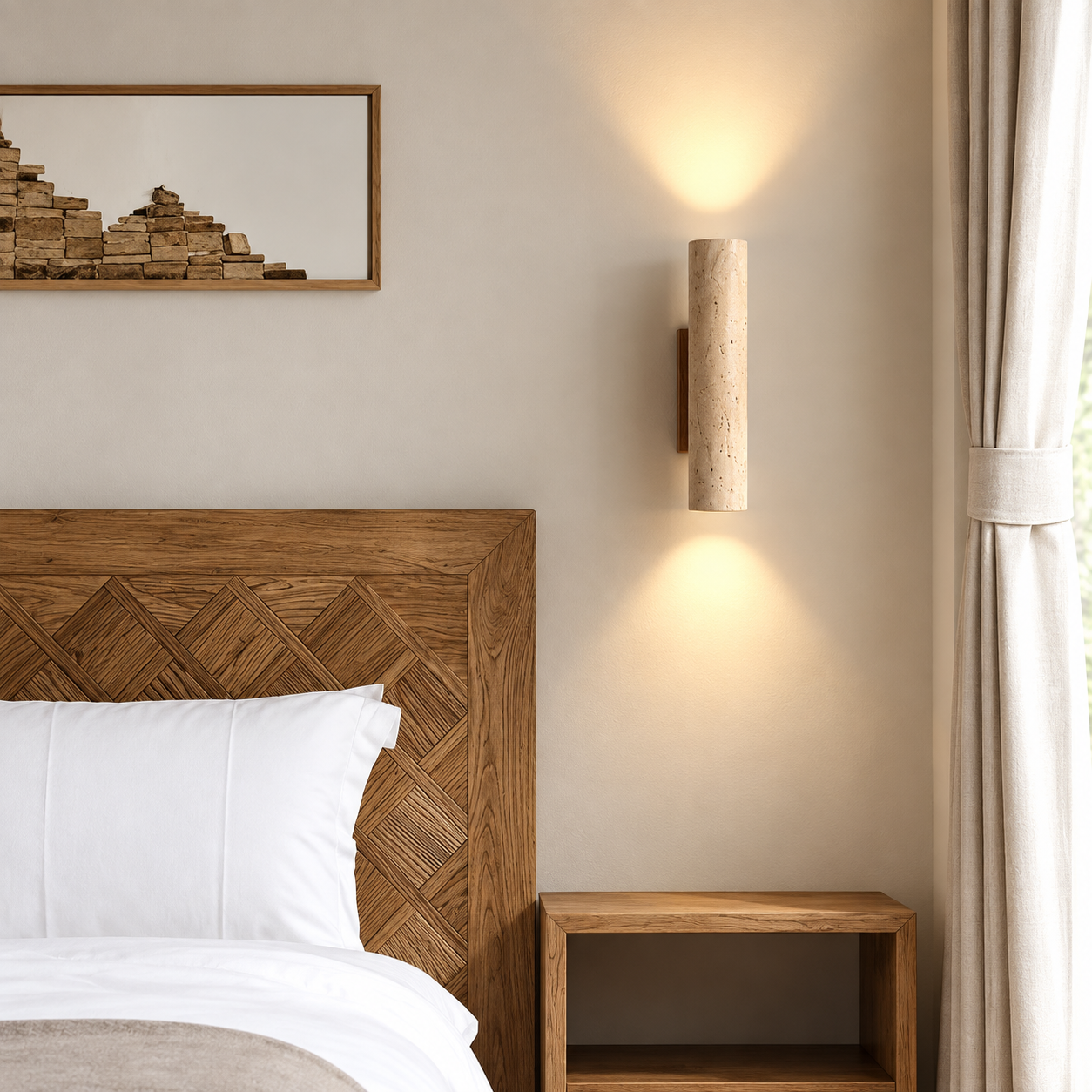 Travertine Stone & Wood Wall Light