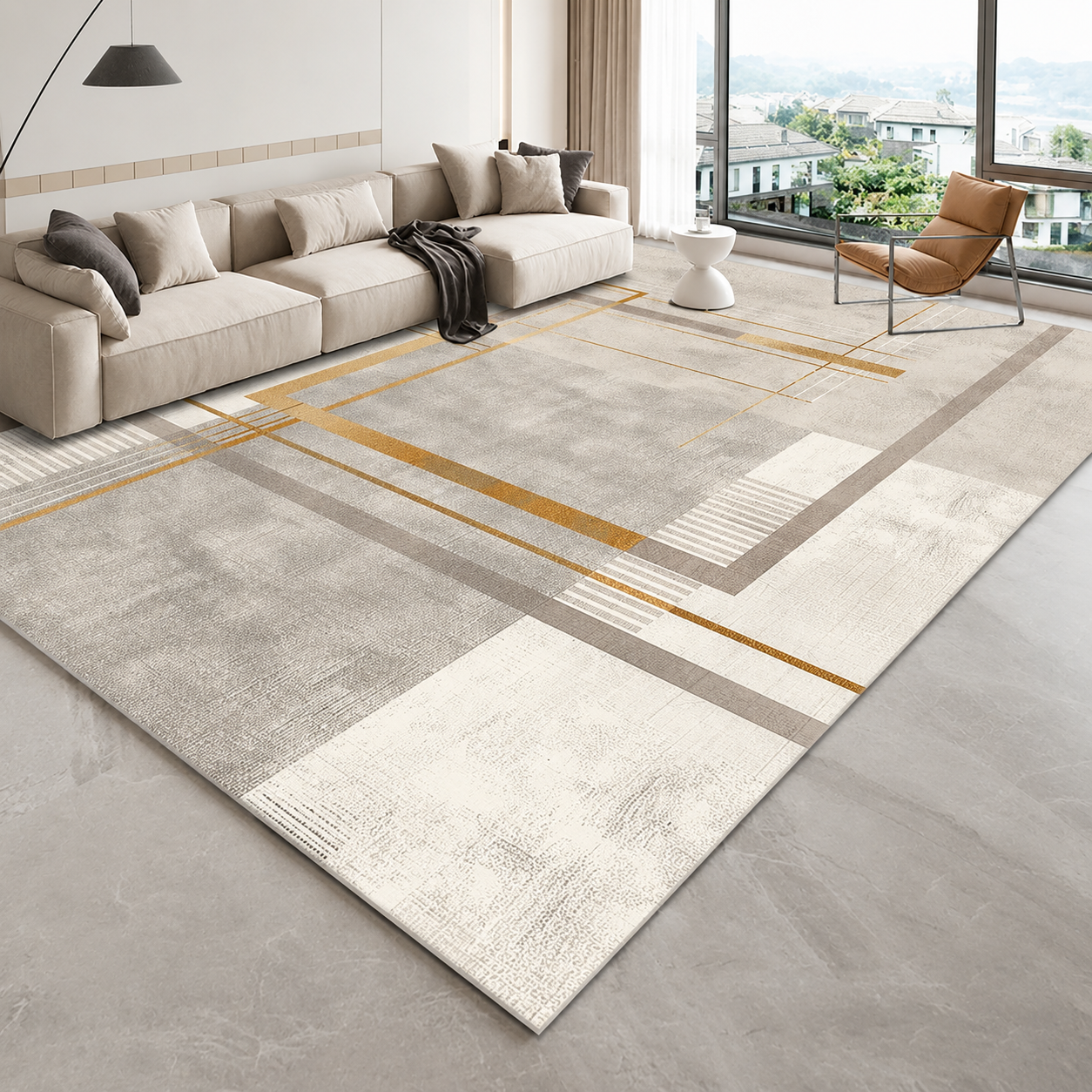 Grey & Gold Living Room Rug Modern Luxury Rug