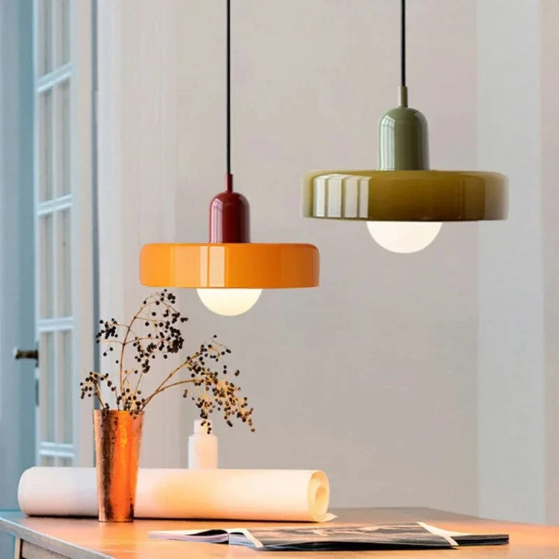 Bauhaus Coloured Glass Pendant Light