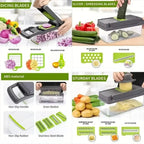 16 in 1 Handheld Slicers Dicers Graters, Multifunctional Vegetable Chopper Kitchen Food Tool with Container & Safety Guard