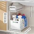 Pull-Out Under Sink Organizer, 2-Tier Adjustable Height Sliding Shelf for Kitchen/Bathroom Cabinet Storage, Black & White