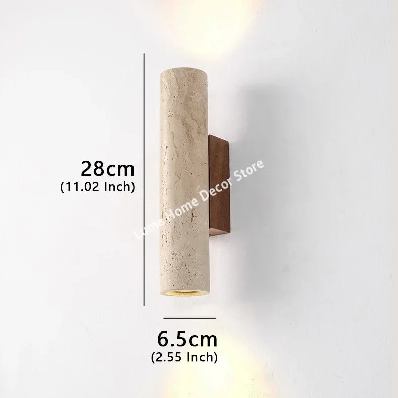 Travertine Stone & Wood Wall Light