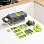 16 in 1 Handheld Slicers Dicers Graters, Multifunctional Vegetable Chopper Kitchen Food Tool with Container & Safety Guard