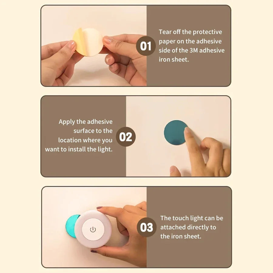 Round Led Wall Lamp Rechargeable Night Light with Touch Switch Dimmable Magnetic Book Light for Reading Bedroom Cabinet Closet