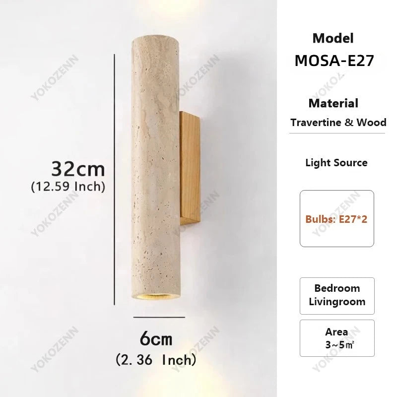 Travertine Stone & Wood Wall Light