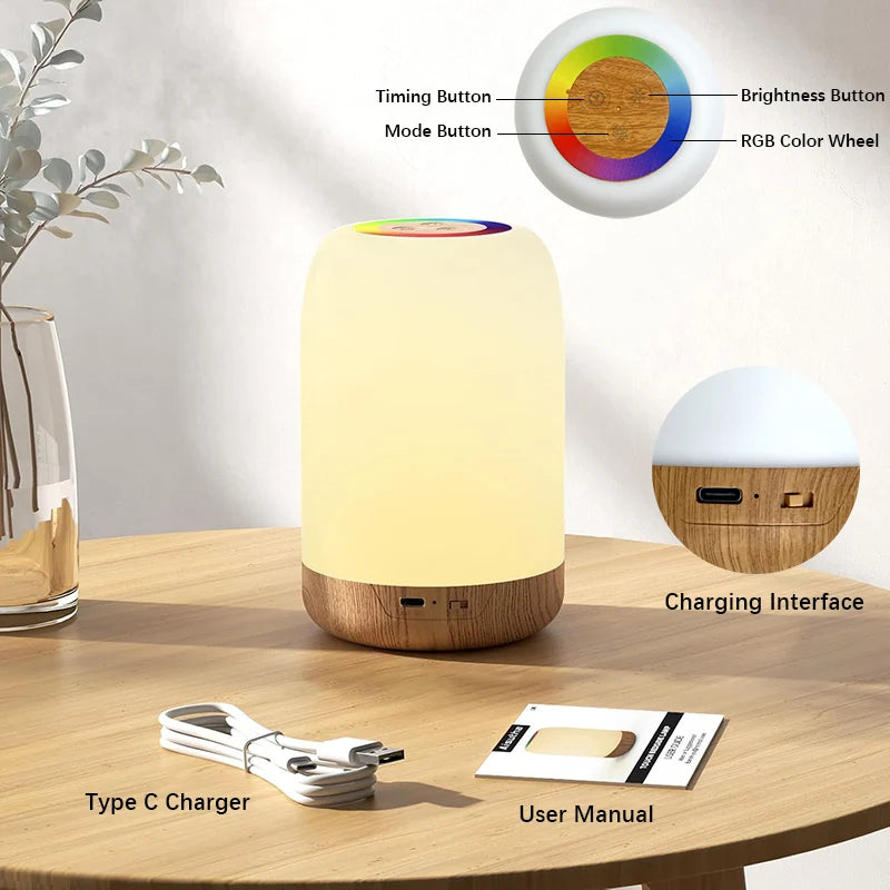 Wood Grain RGB Touch Lamp