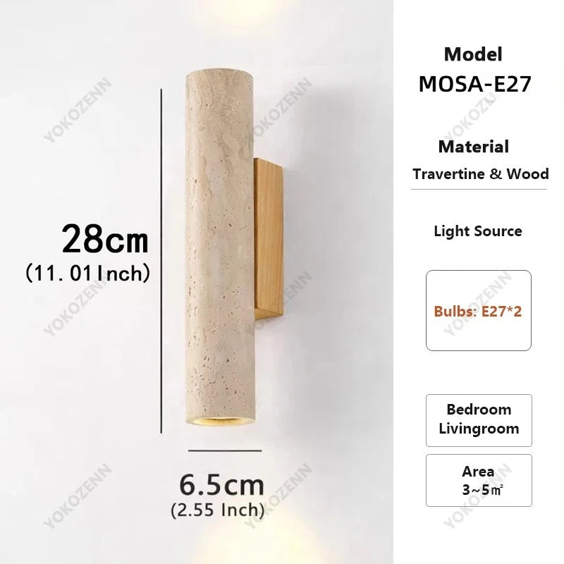 Travertine Stone & Wood Wall Light