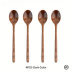 4PCS Wooden Spoon Kitchen Korean Style Natural Wood Soup Tableware Cooking Honey Coffee Spoon Mixing Spoon