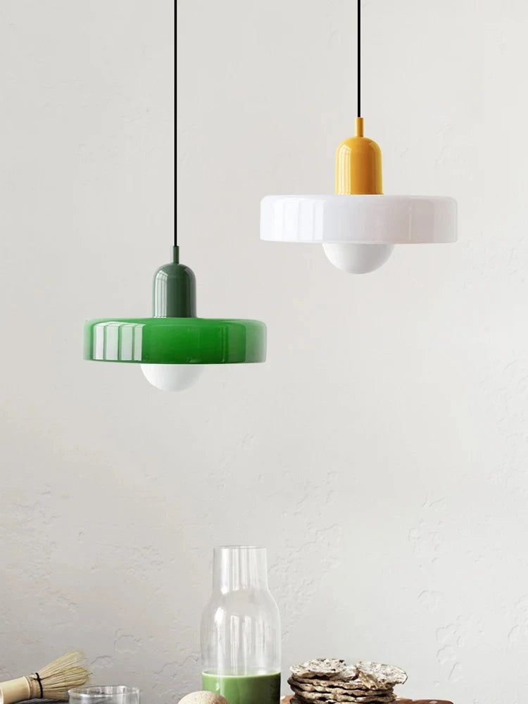 Bauhaus Coloured Glass Pendant Light
